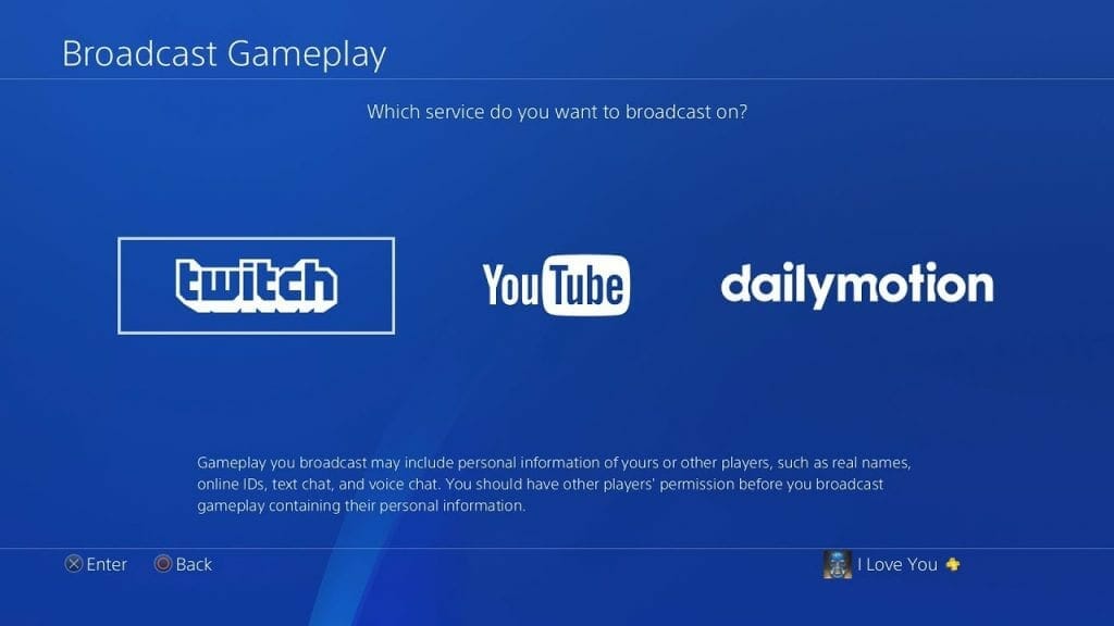 PS4 Streaming options